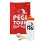 a red towel & orange lid & white bottle the tourney - golf kit