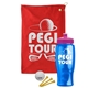 a red towel & pink lid & transparent blue bottle the tourney - golf kit
