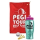 a red towel & pink lid & transparent teal bottle the tourney - golf kit