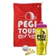 a red towel & pink lid & transparent yellow bottle the tourney - golf kit