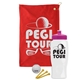 a red towel & pink lid & white bottle the tourney - golf kit