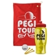 a red towel & red lid & transparent yellow bottle the tourney - golf kit