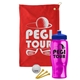 a red towel & royal blue lid & transparent hot pink bottle the tourney - golf kit