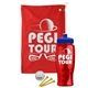 a red towel & royal blue lid & transparent red bottle the tourney - golf kit