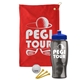 a red towel & royal blue lid & transparent smoke bottle the tourney - golf kit