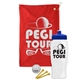 a red towel & royal blue lid & white bottle the tourney - golf kit