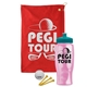 a red towel & teal lid & transparent pink bottle the tourney - golf kit