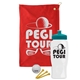 a red towel & teal lid & white bottle the tourney - golf kit