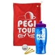 a red towel & violet lid & transparent blue bottle the tourney - golf kit