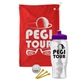 a red towel & violet lid & clear bottle the tourney - golf kit