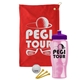 a red towel & violet lid & transparent pink bottle the tourney - golf kit