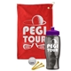 a red towel & violet lid & transparent smoke bottle the tourney - golf kit