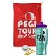 a red towel & violet lid & transparent teal bottle the tourney - golf kit