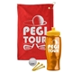 a red towel & yellow lid & transparent orange bottle the tourney - golf kit