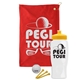 a red towel & yellow lid & white bottle the tourney - golf kit