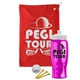 a red towel & white lid & transparent hot pink bottle the tourney - golf kit