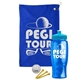 a royal blue towel & cyan lid & transparent blue bottle the tourney - golf kit