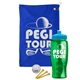 a royal blue towel & cyan lid & transparent green bottle the tourney - golf kit