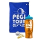 a royal blue towel & cyan lid & transparent orange bottle the tourney - golf kit