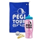a royal blue towel & cyan lid & transparent pink bottle the tourney - golf kit
