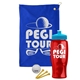 a royal blue towel & cyan lid & transparent red bottle the tourney - golf kit