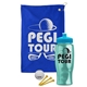 a royal blue towel & cyan lid & transparent teal bottle the tourney - golf kit
