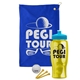 a royal blue towel & cyan lid & transparent yellow bottle the tourney - golf kit