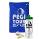 a royal blue towel & green lid & clear bottle the tourney - golf kit