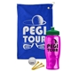a royal blue towel & green lid & transparent hot pink bottle the tourney - golf kit