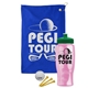 a royal blue towel & green lid & transparent pink bottle the tourney - golf kit