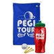 a royal blue towel & green lid & transparent red bottle the tourney - golf kit