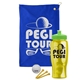a royal blue towel & lime green lid & transparent yellow bottle the tourney - golf kit