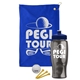 a royal blue towel & navy blue lid & transparent smoke bottle the tourney - golf kit