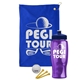 a royal blue towel & navy blue lid & transparent violet bottle the tourney - golf kit