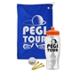 a royal blue towel & orange lid & clear bottle the tourney - golf kit