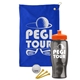 a royal blue towel & orange lid & transparent smoke bottle the tourney - golf kit