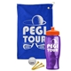 a royal blue towel & orange lid & transparent violet bottle the tourney - golf kit