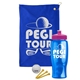 a royal blue towel & pink lid & transparent blue bottle the tourney - golf kit