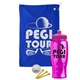 a royal blue towel & pink lid & transparent hot pink bottle the tourney - golf kit