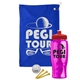 a royal blue towel & red lid & transparent hot pink bottle the tourney - golf kit