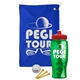 a royal blue towel & red lid & transparent green bottle the tourney - golf kit