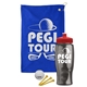 a royal blue towel & red lid & transparent smoke bottle the tourney - golf kit