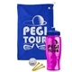 a royal blue towel & royal blue lid & transparent hot pink bottle the tourney - golf kit
