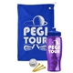 a royal blue towel & royal blue lid & transparent violet bottle the tourney - golf kit