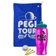 a royal blue towel & teal lid & transparent hot pink bottle the tourney - golf kit