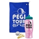 a royal blue towel & teal lid & transparent pink bottle the tourney - golf kit