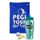 a royal blue towel & teal lid & transparent teal bottle the tourney - golf kit