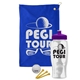 a royal blue towel & violet lid & clear bottle the tourney - golf kit
