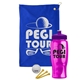 a royal blue towel & violet lid & transparent hot pink bottle the tourney - golf kit