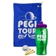 a royal blue towel & violet lid & transparent green bottle the tourney - golf kit